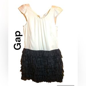 🎉 Party Dress 🎊 Cream Cap Sleeve Tie Back with Net Strips on the Bottom So Fun